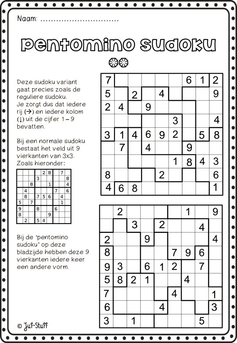 juf stuff pentomino sudoku 2pdf wiskunde breinbrekers sudoku