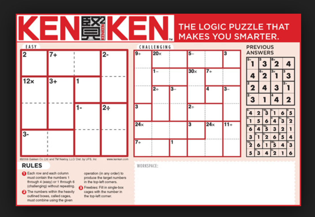 Ken Ken Puzzles For Math Enrichment/anchor Activity