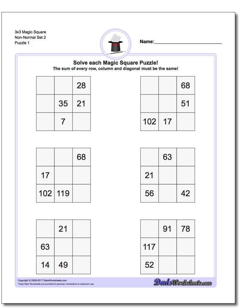 Magic Square Puzzle 3X3 Non-Normal Set 2! Magic Square