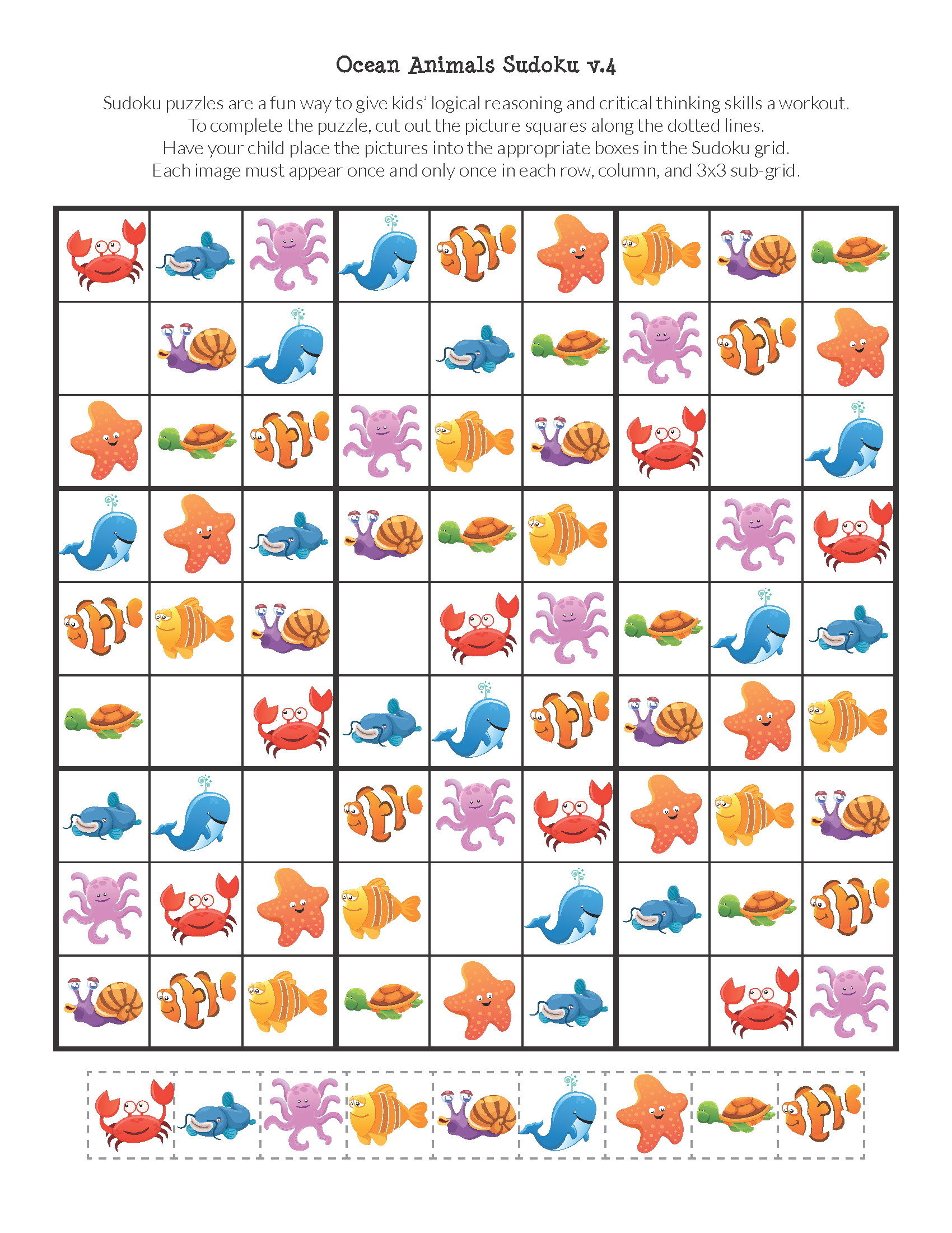 Ocean Animals Sudoku Puzzles {Free Printables} - Gift Of
