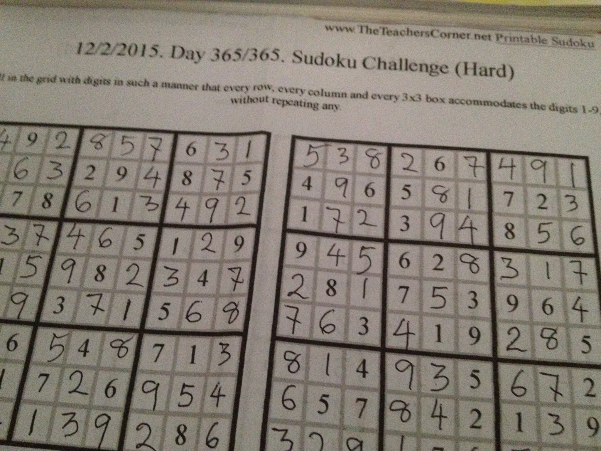 Post 365 Photo Challenge | 365 Sudoku Challenge 2015