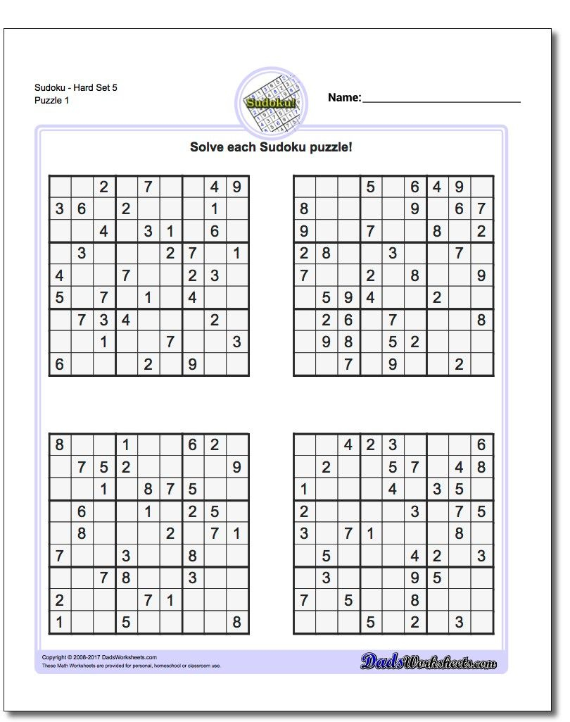 Printable Hard Sudoku Https://www.dadsworksheets/puzzles