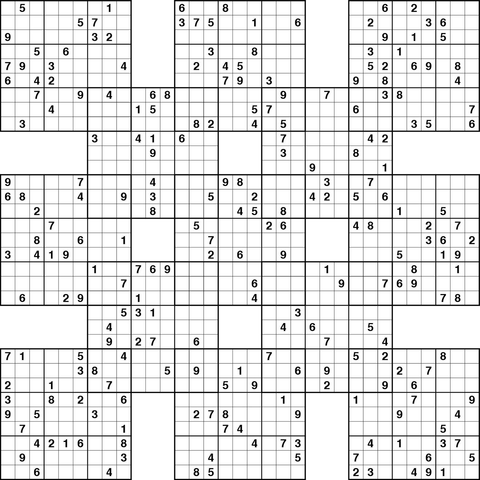 Printable Sudoku: A Triple Samurai And Two Other Difficult