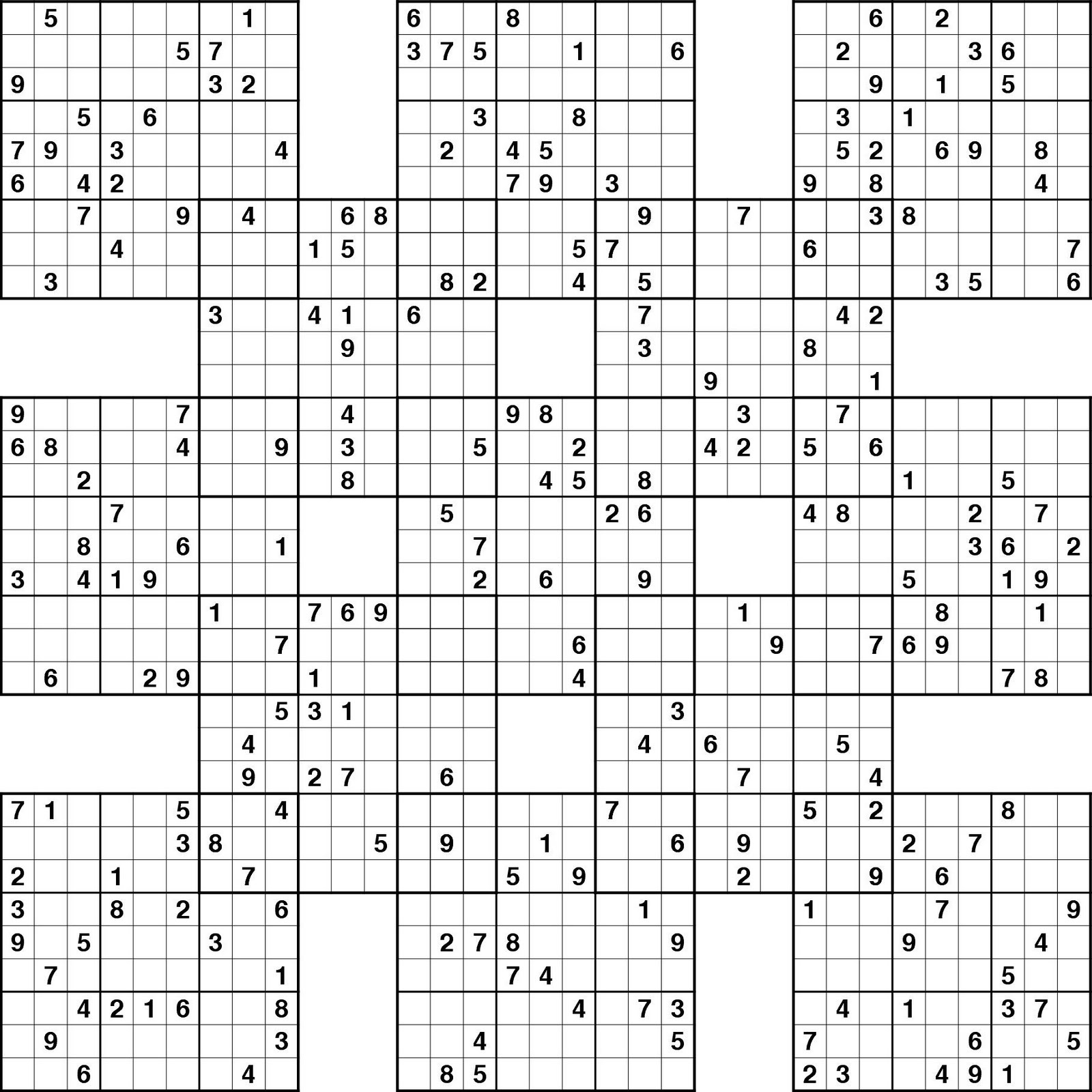 Printable Sudoku: Massive Samurai Sudoku Puzzle