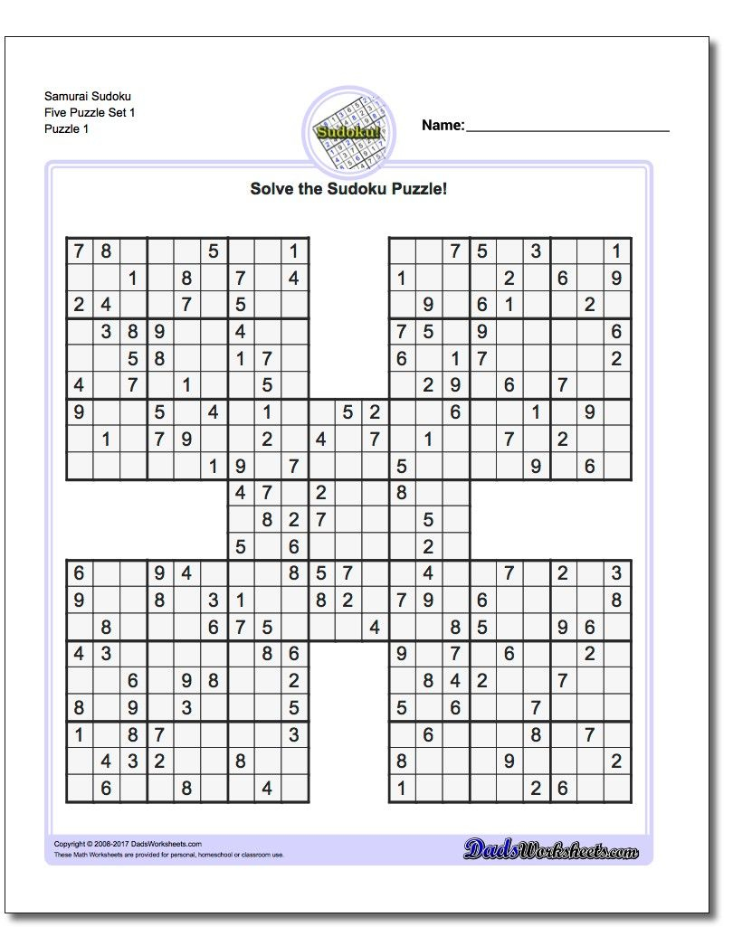 Printable Sudoku Puzzle Samurai Five Puzzle Set 1! Printable