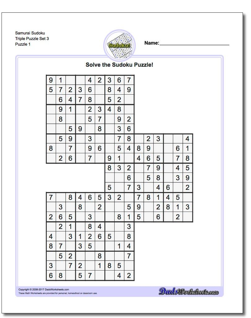 Samurai Sudoku Triples | Sudokus, Problemas Matemáticos