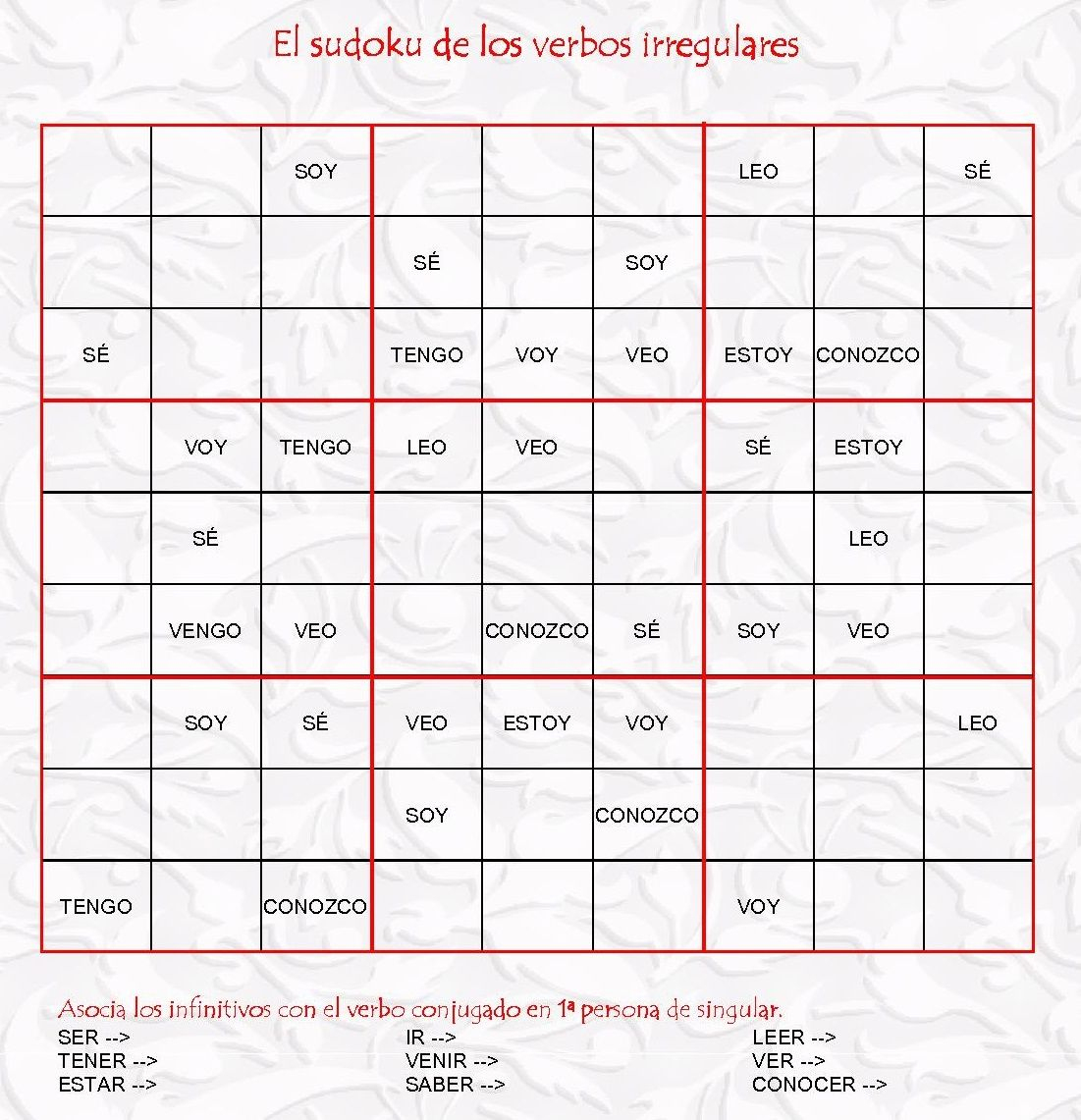 Sudoku De Verbos Irregulares (Pero Leer No Es Verbo
