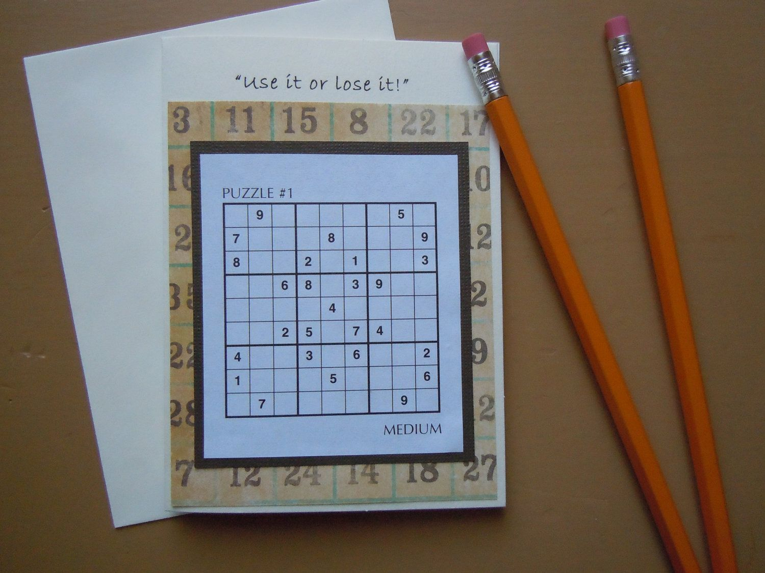 Sudoku Happy Birthday Handmade Greeting Card With Real