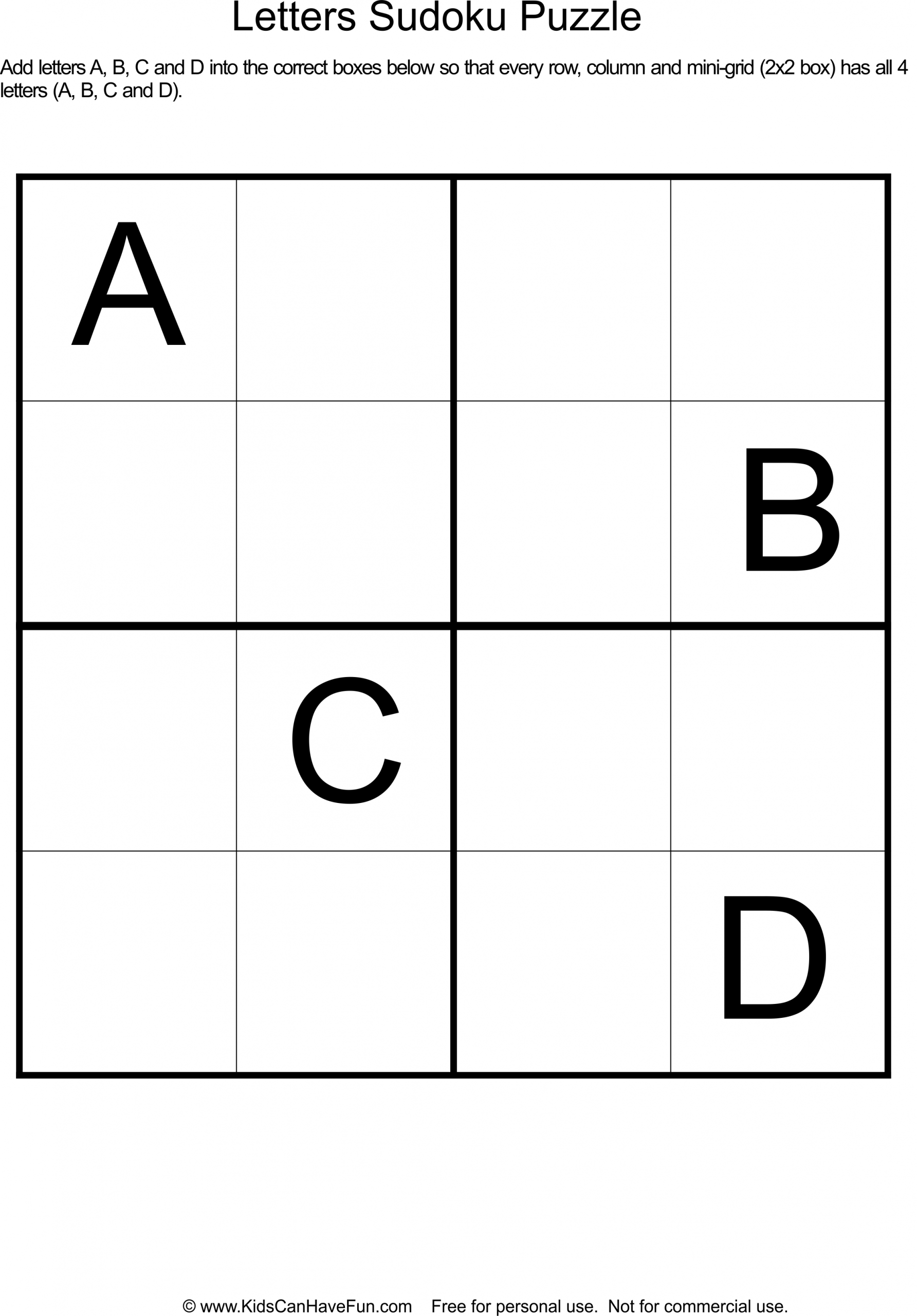 Sudoku Letters Puzzle For Kids Http://www.kidscanhavefun