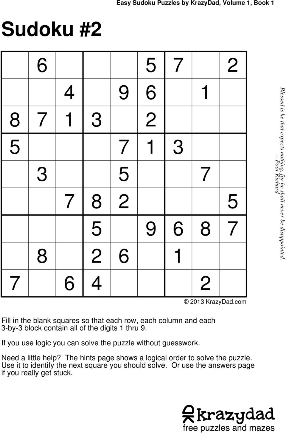 free printable sudoku puzzles krazydad