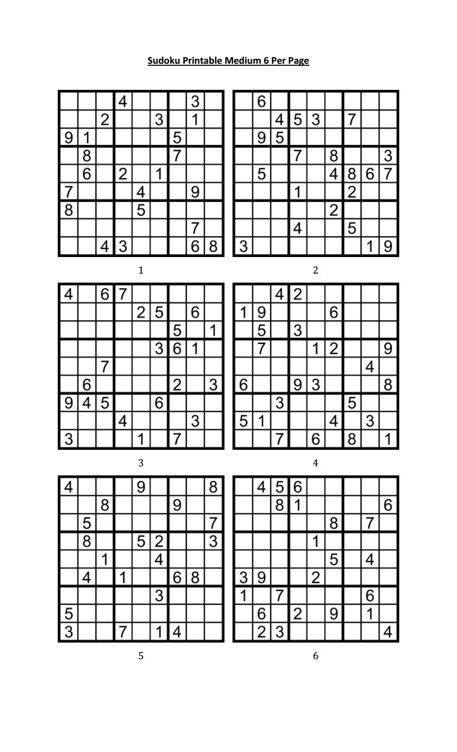 Sudoku Printable Medium 6 Per Pageaaron Woodyear - Issuu