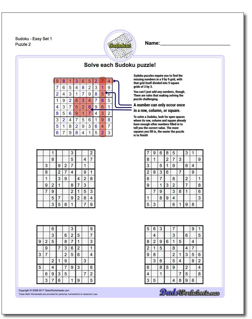 Sudokueasy Set 1 Worksheet #sudoku #worksheet | Sudoku, Free