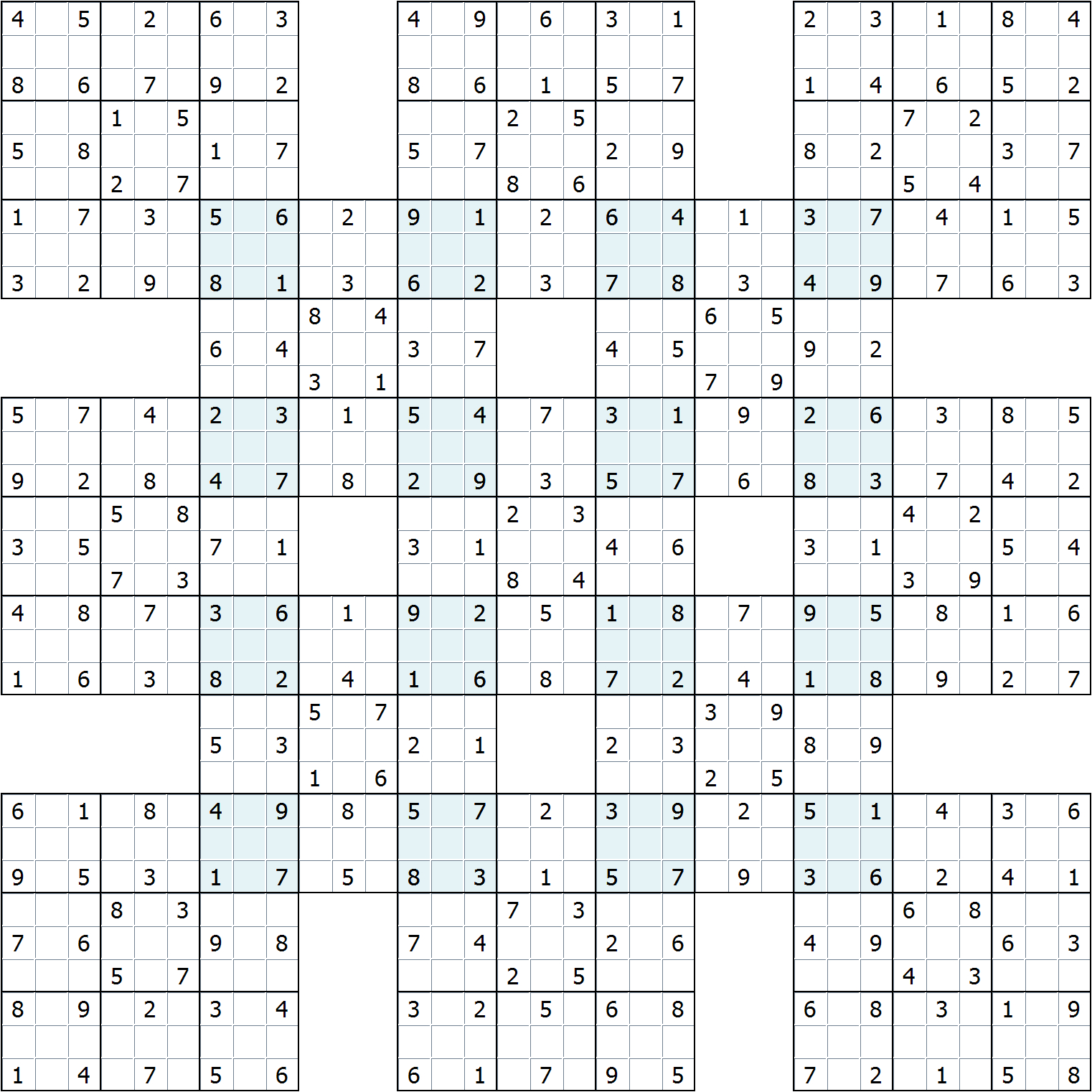 Supersamurai&amp;quot; Gattai-13 : Sudoku Variants