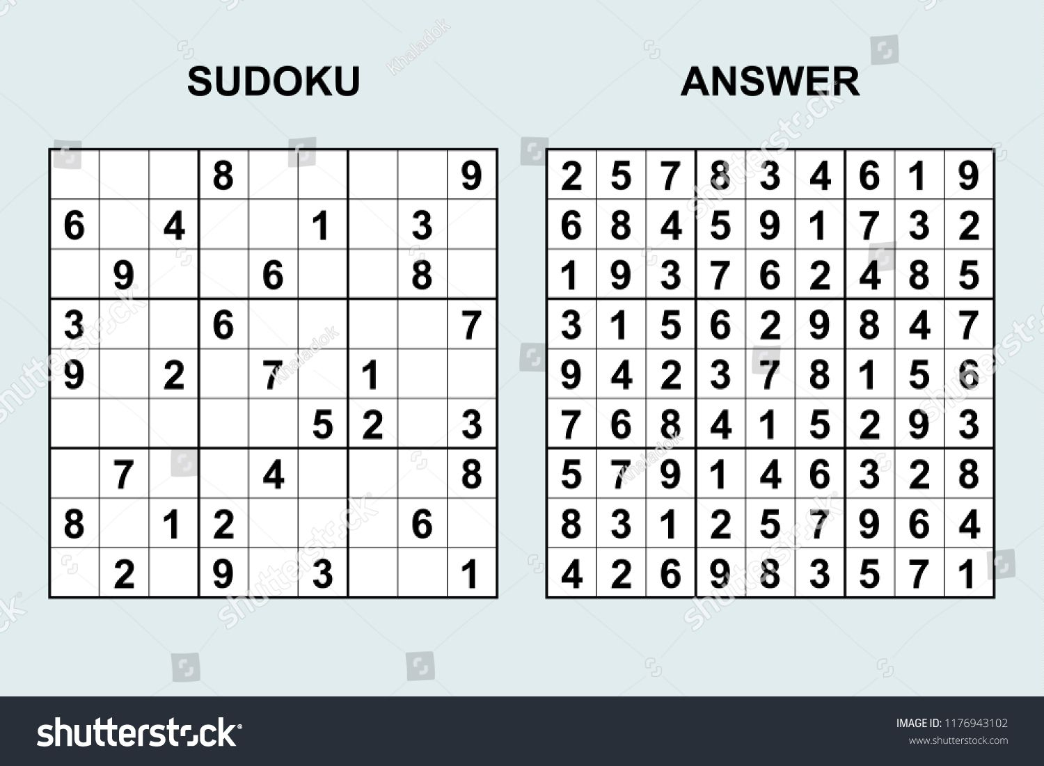 Vector Sudoku With Answer 171. Puzzle Game With Numbers