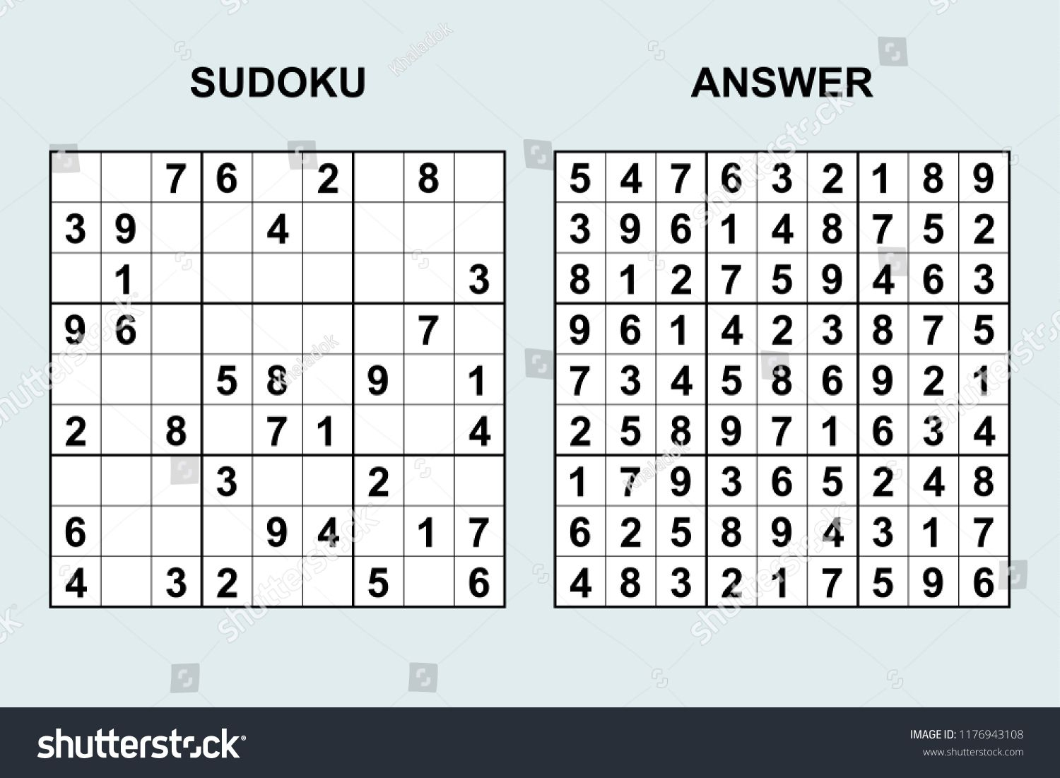 Vector Sudoku With Answer 172. Puzzle Game With Numbers