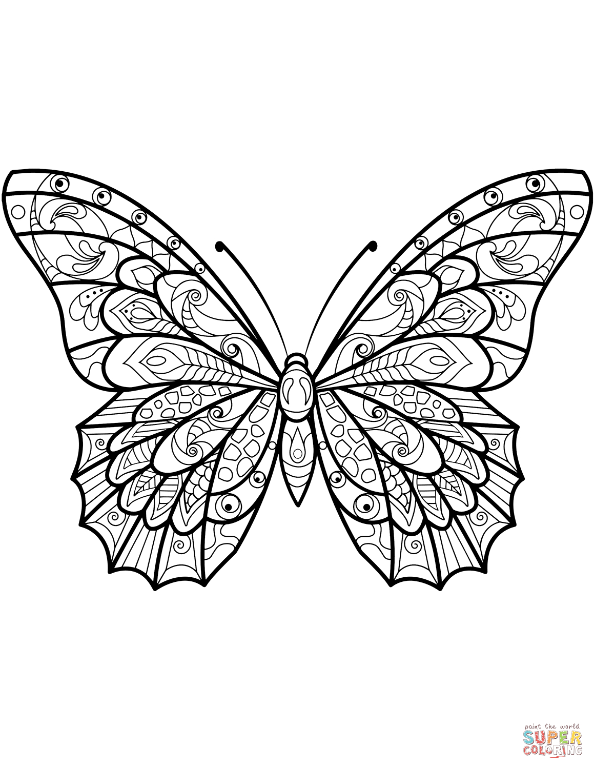 Zentangle Butterfly Coloring Page | Free Printable Coloring